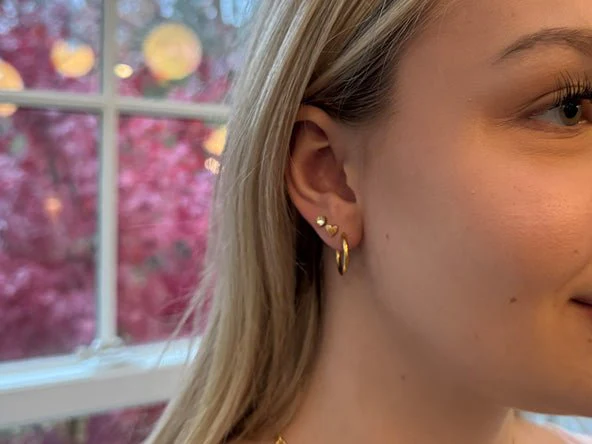 Tiny Curved Heart Stud Earrings - Image 2